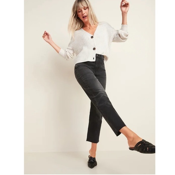 Old Navy NWT! Extra Sky-Hi Straight Raw-Hem Black Jean Size 18P - Picture 1 of 13